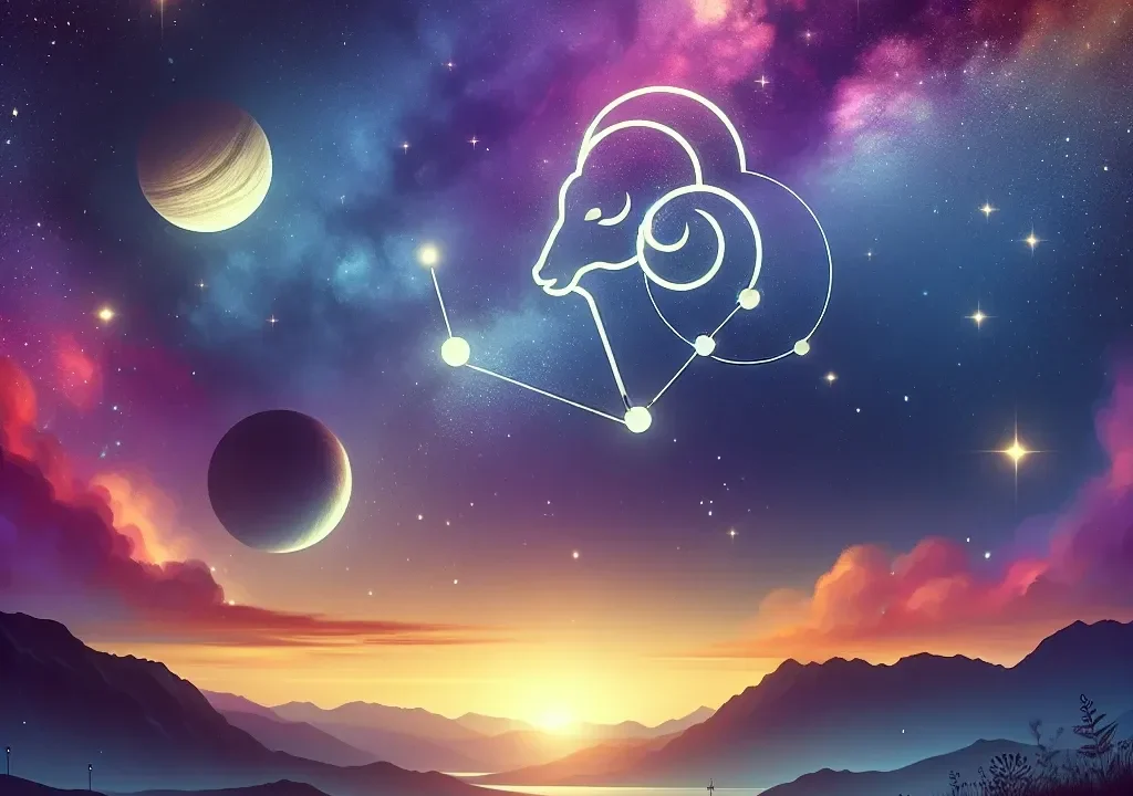 "Aries Daily Horoscope illustration featuring celestial symbols and astrological elements, representing guidance and cosmic insights for success tailored for Aries individuals."