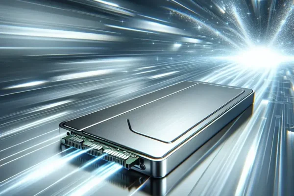 "Terramaster D1 External SSD showcasing high-performance storage capabilities with nearly 4 GB/s write speeds, ideal for professional data transfer and video editing."