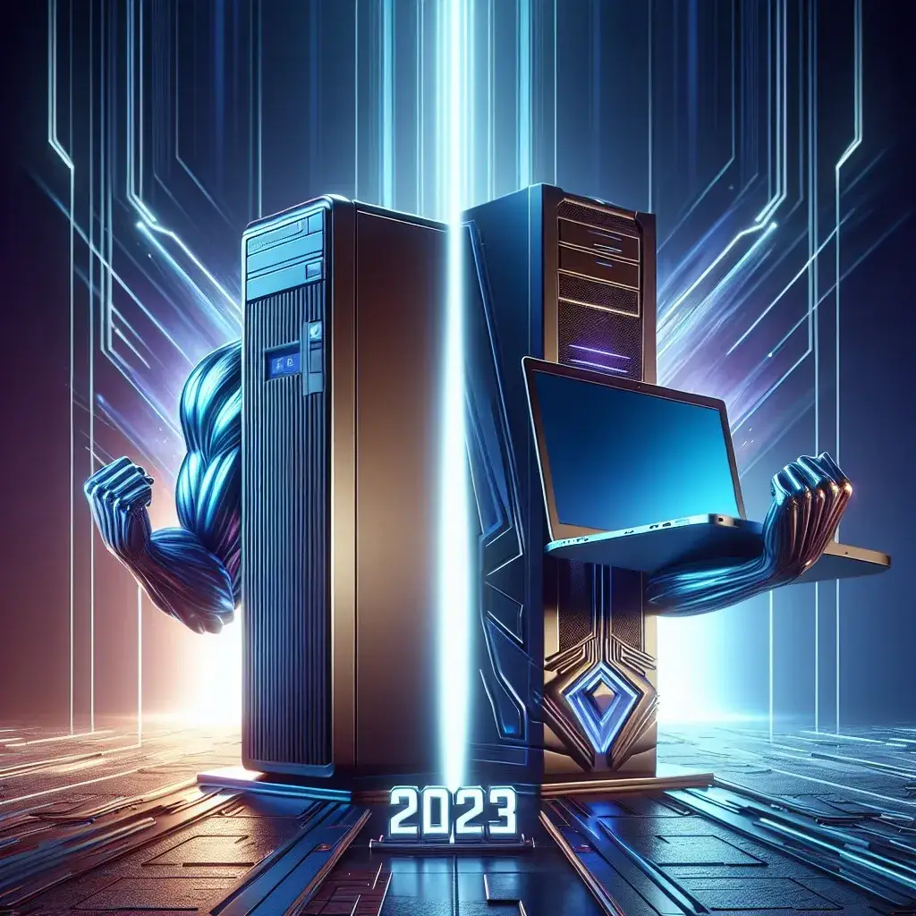 "Side-by-side comparison of a high-performance desktop and a sleek laptop, showcasing their specifications and performance features for a detailed analysis in the article 'Desktop vs Laptop Performance: Which One Reigns Supreme in 2023?'"