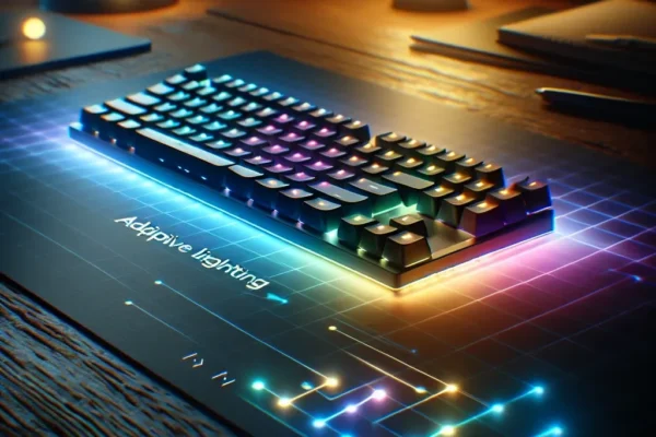 "Logitech keyboard with vibrant adaptive lighting effects showcasing the latest firmware update for enhanced user experience."