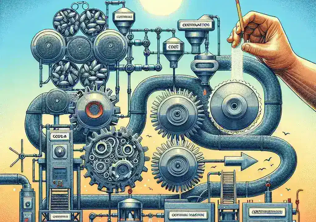 "Diagram illustrating the CI/CD pipeline process, showcasing steps such as continuous integration, continuous delivery, and deployment, in the context of software development best practices."