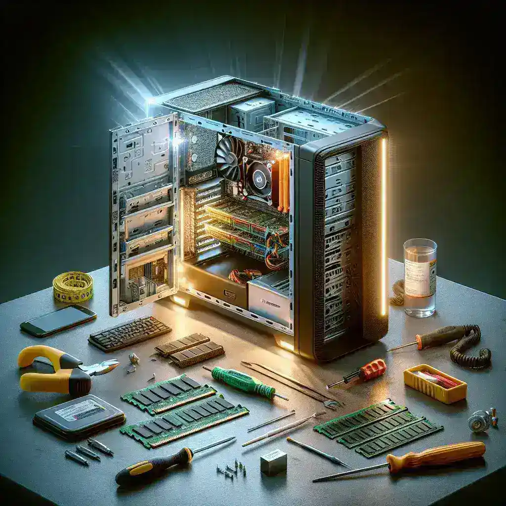 "Close-up of hands installing new RAM modules into a desktop computer, demonstrating expert tips for upgrading computer memory for improved performance."