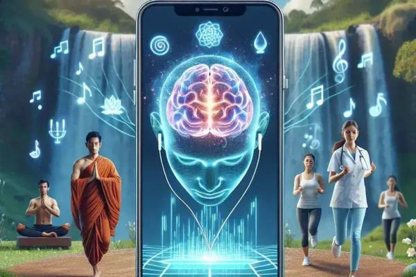 "Spotify app showcasing new AI-powered personalized wellness content feature for users in the U.S., highlighting meditation playlists and guided wellness sessions."