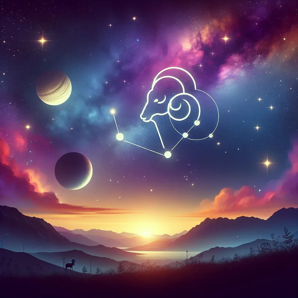 "Aries Daily Horoscope illustration featuring celestial symbols and astrological elements, representing guidance and cosmic insights for success tailored for Aries individuals."