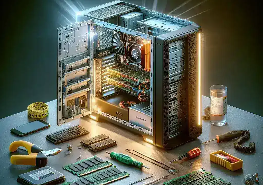 "Close-up of hands installing new RAM modules into a desktop computer, demonstrating expert tips for upgrading computer memory for improved performance."