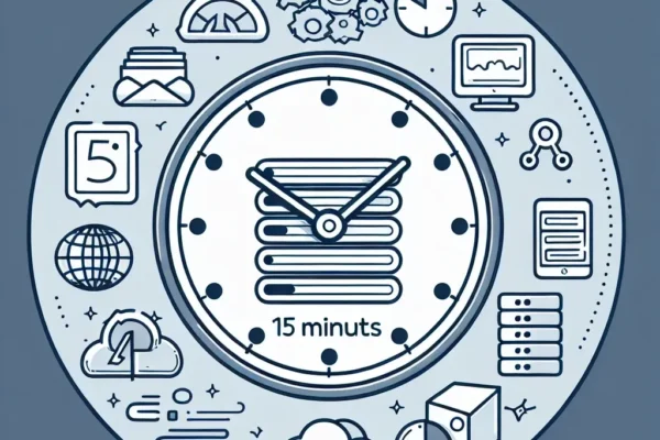 "Step-by-step guide illustrating the deployment process of a web app to AWS in 15 minutes, showcasing AWS dashboard features and deployment tools."