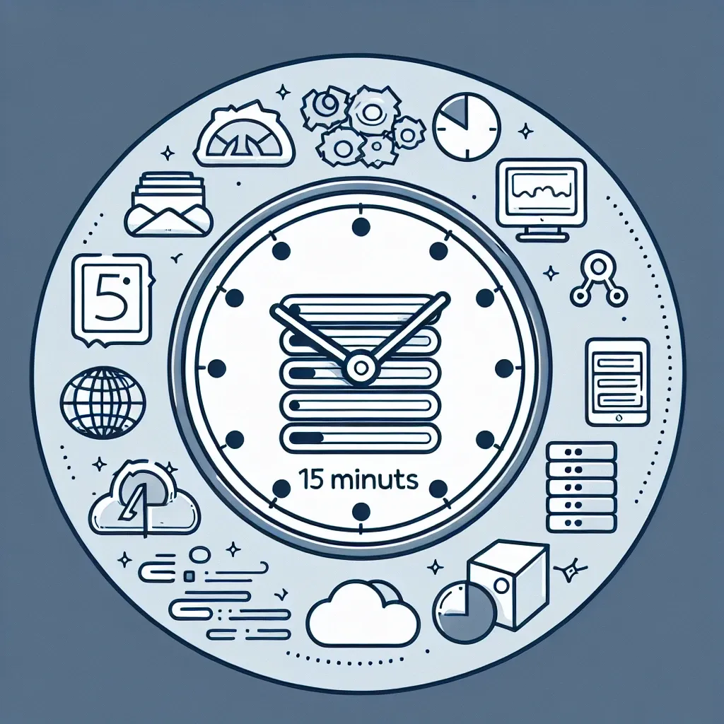 "Step-by-step guide illustrating the deployment process of a web app to AWS in 15 minutes, showcasing AWS dashboard features and deployment tools."