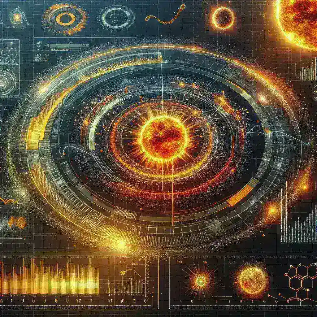 "Graph illustrating AI models predicting solar cycle intensity, showcasing increased accuracy in forecasting future solar activity trends."